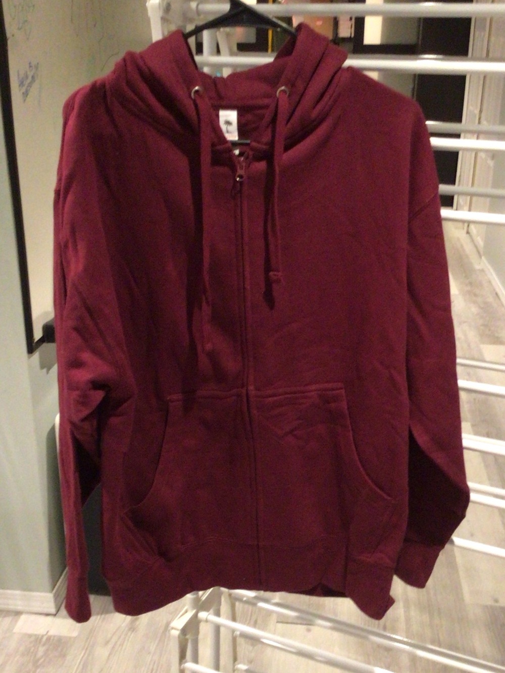 Maroon heavyweight Zip-Up Hoodie with Drawstring Hood NWOT